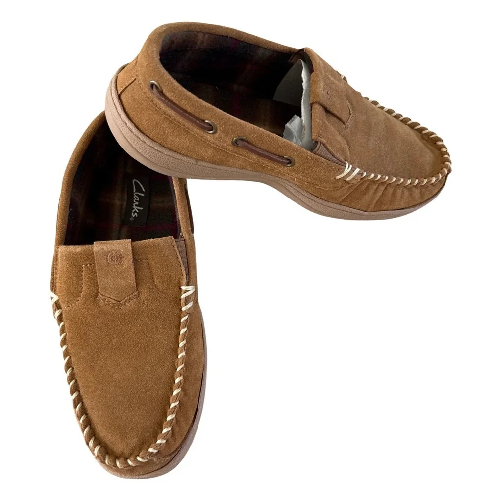 Clarks Indoor Outdoor Slippers Mens Size 9 Cinnamon New Leather Suede JMH0740